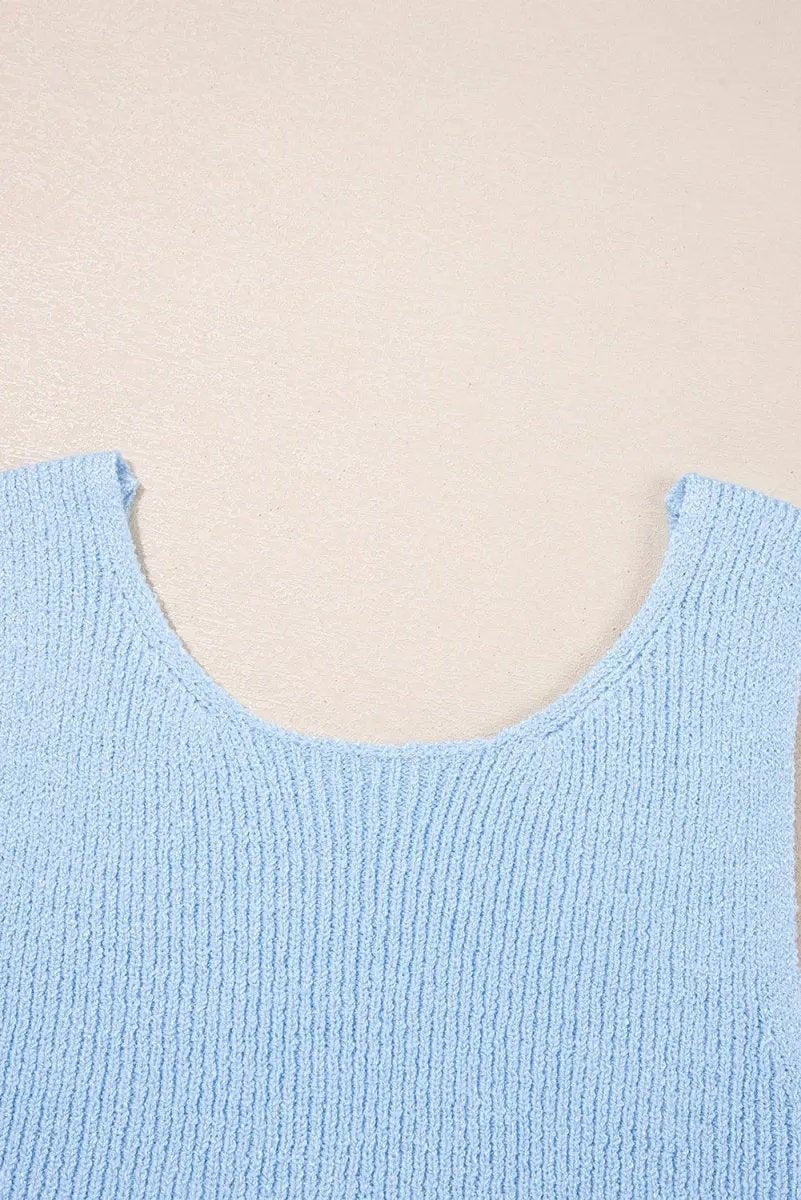 Beau Blue Horizontal Ribbing Patchwork Swing Sweater Tank Top - Love Salve